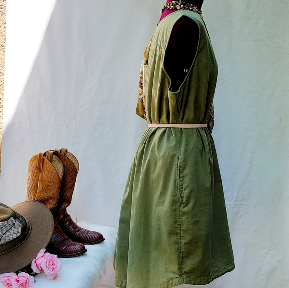 Time & Tru Jumper Dress Women's XL Miniminalist Linen Blend Sleeveless Green - Picture 5 of 16